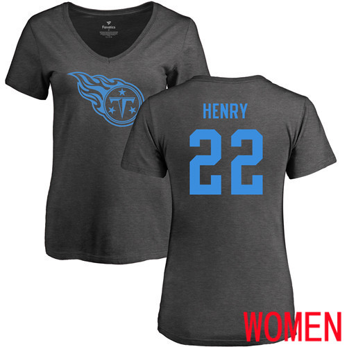 Tennessee Titans Ash Women Derrick Henry One Color NFL Football #22 T Shirt->nfl t-shirts->Sports Accessory